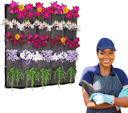 MIYORI Indi-36 Pockets Vertical -Hanging Vertical Garden Wall Planter -Decor Fence Hanger with Wall Pockets Grow Planting Plant kit pots (25 Pockets, Gray (36 Pockets)