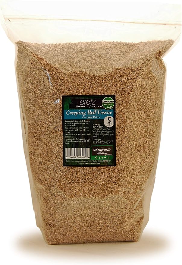 Creeping Red Fine Fescue Seed by Eretz (5lb) - Choose Size! Willamette Valley Oregon Grown, No Fillers, No Weed or Other Crop Seeds, Premium Shade Grass Seed.