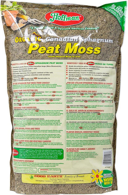 Hoffman Canadian Sphagnum Peat Moss Soil Conditioner to Improve Moisture Retention and Aeration, 10qt Bag, Pack of 3