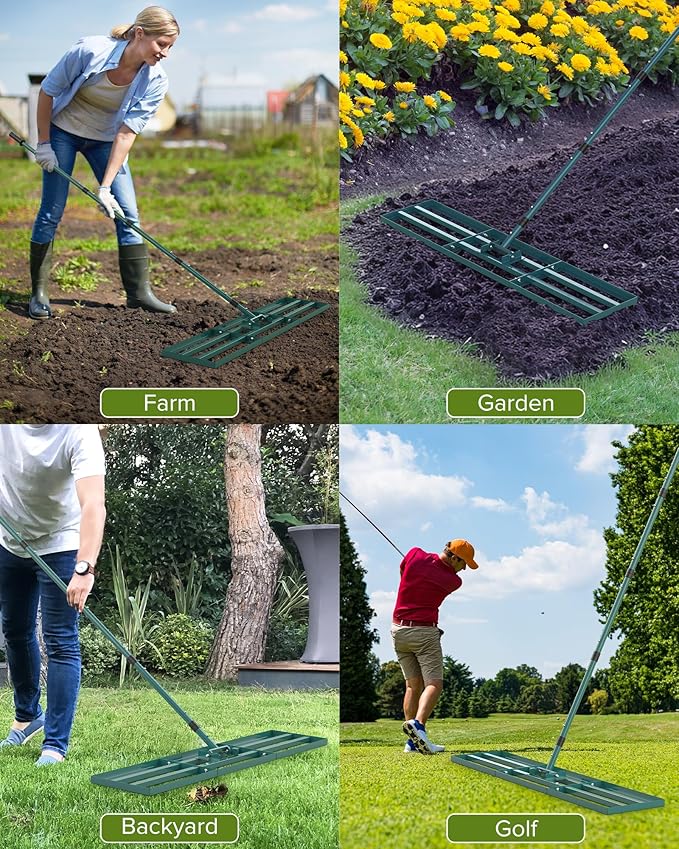 Lawn Leveling Rake, 45x10 Inch Yard Leveling Rake for Soil with 78'' Adjustable Steel Handle, Level Soil Sand Dirt Ground Surfaces Easily, Ideal for Backyard, Garden, Golf Course, Pasture, Farm