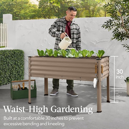 Best Choice Products 48x24x30in Galvanized Raised Garden Bed, Metal Elevated Planter Box, Vegetable Garden for Backyard, Patio, Balcony - Taupe