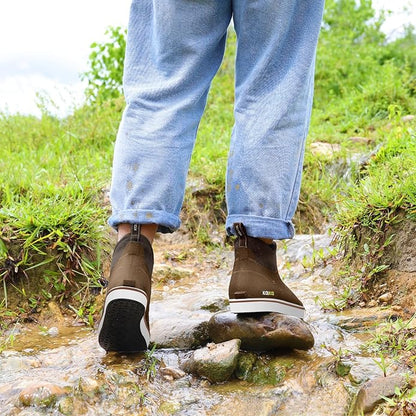 Kalkal Men's Deck Boots, Waterproof Fishing Rain Boots with High Traction, Men's Rubber Boots For Gardening Fishing Boating Camping Sailing