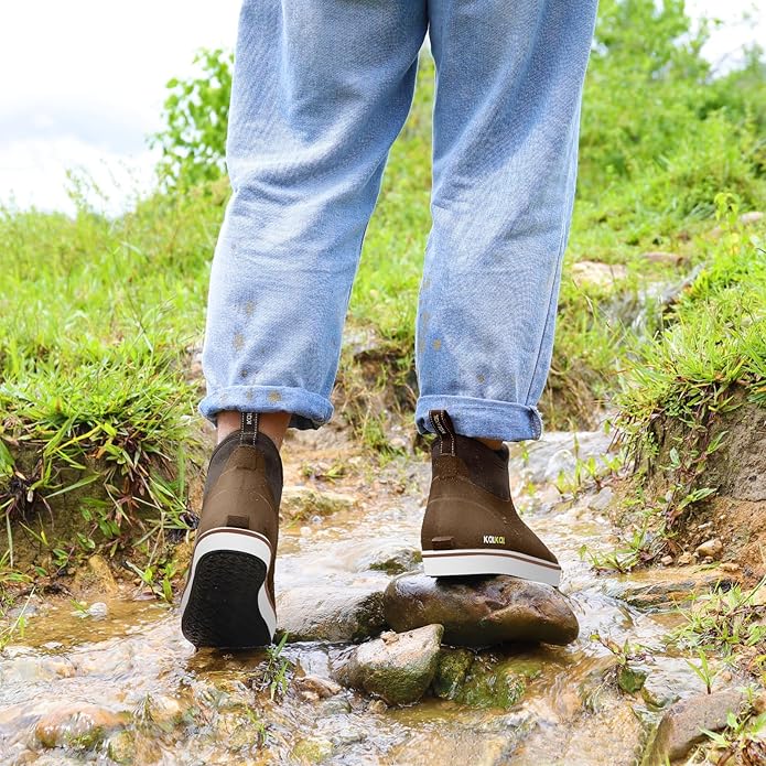 Kalkal Men's Deck Boots, Waterproof Fishing Rain Boots with High Traction, Men's Rubber Boots For Gardening Fishing Boating Camping Sailing
