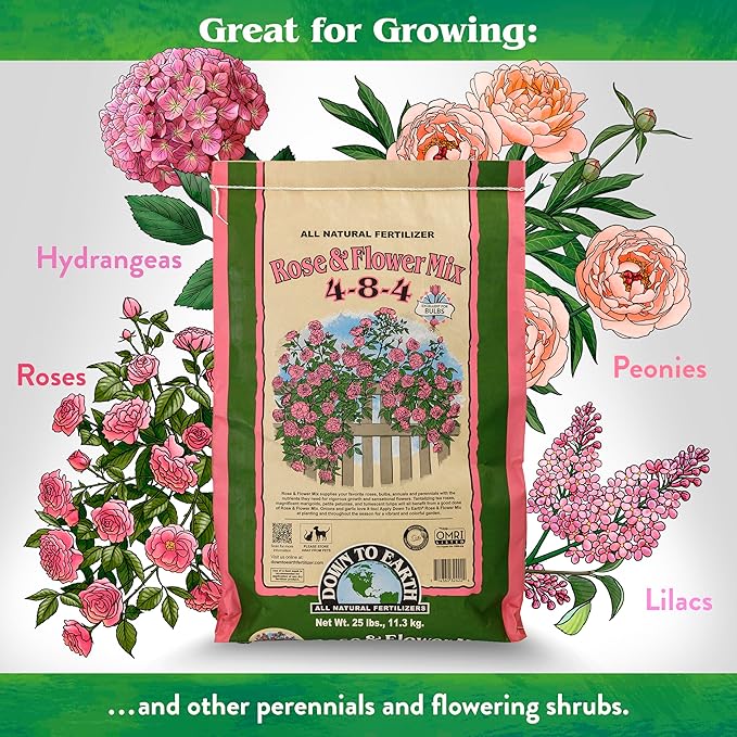 Down To Earth Organic Rose & Flower Fertilizer Mix 4-8-4, 50 lb