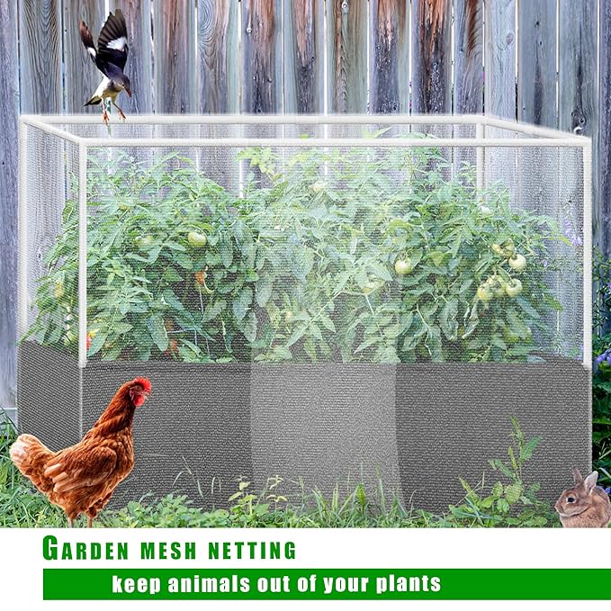 UNIFAMILY Fabric Raised Garden Bed Kit, Breathable Raised Garden Bed with Cover, Garden Beds Outdoor with Plant Protection Mesh Netting for Vegetable, Flower, Herbs and Strawberry