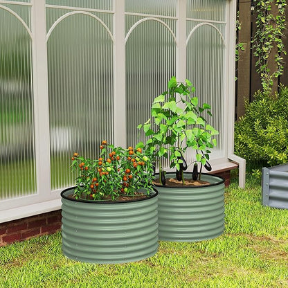 Outsunny Galvanized Raised Garden Bed Set of 2, Planters for Outdoor Plants with Safety Edging, Easy-to-Assemble Stock Tanks for Growing Flowers, Herbs and Vegetables, 3' x 3' x 2', Light Green
