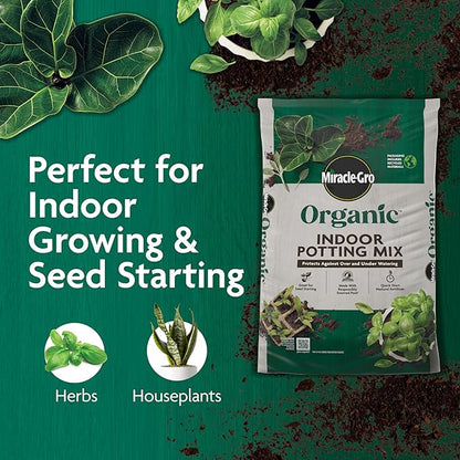 Miracle-GRO Organic Indoor Potting Mix, Protects Against Over and Under Watering, for Indoor Container Plants, Houseplants and Starter Plants, OMRI Listed, 16 qt., 2-Pack