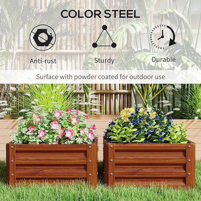 Outsunny 2 Piece Galvanized Raised Garden Bed, 2' x 2' x 1' Metal Planter Box, for Growing Vegetables, Flowers, Herbs, Succulents, Brown