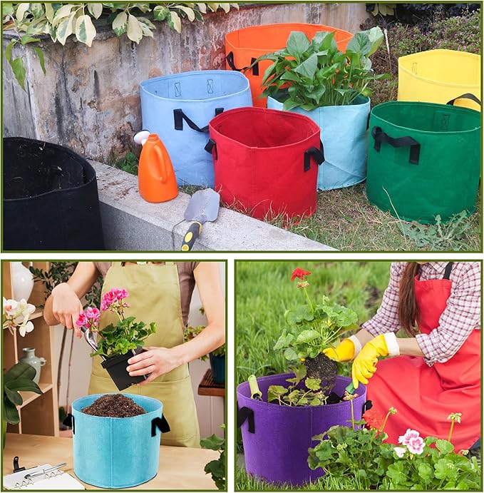 15-Gallon Fabric Grow Bags (7 Pack of Mix Colors) with Handles for Potato Tomato Flower and Vegetables