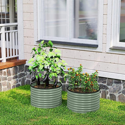 Outsunny Galvanized Raised Garden Bed Set of 2, Planters for Outdoor Plants with Safety Edging, Easy-to-Assemble Stock Tanks for Growing Flowers, Herbs and Vegetables, 3' x 3' x 2', Light Green