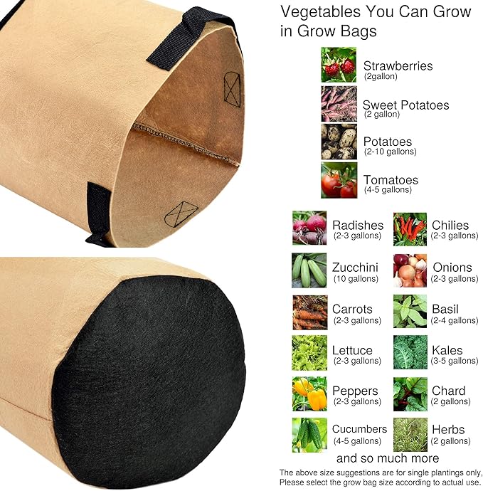 FiveSeasonStuff Grow Bags, Heavy Duty Fabric Pots (10 Pack 3 Gallons (Khaki))
