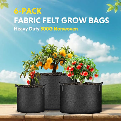 iPower Plant Grow Bag 10 Gallon 6-Pack Heavy Duty Fabric Pots, 300g Thick Nonwoven Fabric Containers Aeration with Nylon Handles, for Planting Vegetables, Fruits, Flowers, Black 2024 Version