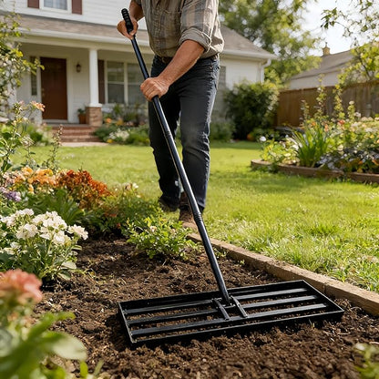 Lawn Leveling Rake, 42” x 10” Leveling Rake，Lawn Leveler w/ 72” Long Non-Slip Handle, Level Lawn Tool for Grass, Golf Field, Level Soil or Dirt Ground