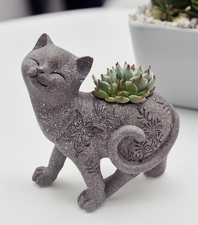 coolboy Cute Cat Succulent Pot with Drainage Hole,Resin Animal Planters Cat Statue Decor,Indoor Plant Pots Cactus Flower Pot for Home Decor and Office Desk Decoration or Outdoor Garden Decoration