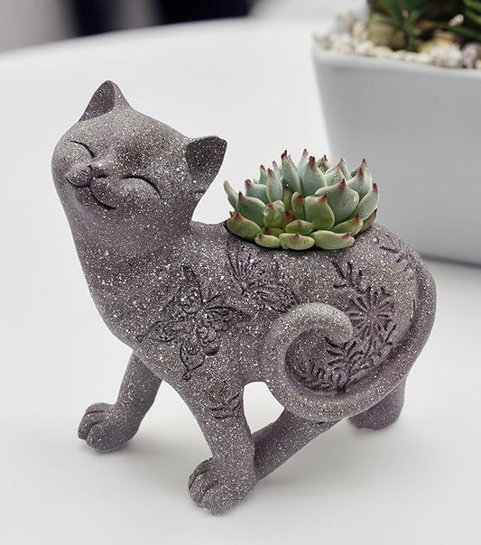 coolboy Cute Cat Succulent Pot with Drainage Hole,Resin Animal Planters Cat Statue Decor,Indoor Plant Pots Cactus Flower Pot for Home Decor and Office Desk Decoration or Outdoor Garden Decoration