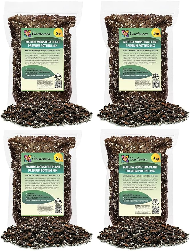 GARDENERA Monstera Siltepecana Matuda Soil Mix - Trusted by Experts for Strong and Healthy Plants - 20 Quart (4 Bags of 5 Quart)
