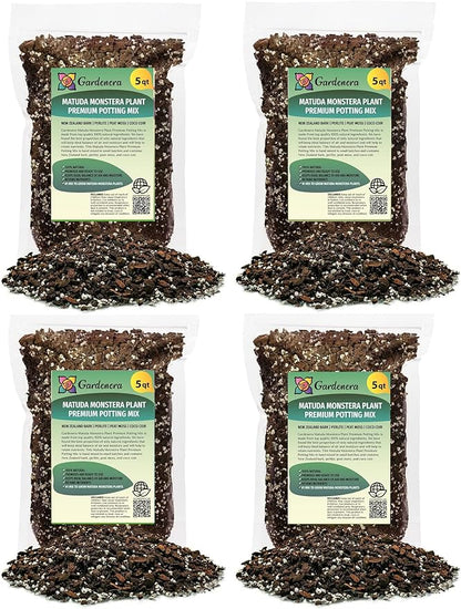 GARDENERA Monstera Siltepecana Matuda Soil Mix - Trusted by Experts for Strong and Healthy Plants - 20 Quart (4 Bags of 5 Quart)