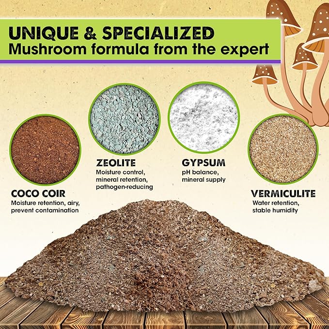 DUSPRO Recycle Premium 4-in-1 Mushroom Substrate Mix with Coco Coir, Zeolite, Gypsum & Vermiculite – Ideal Mushroom Growing Mix for Gardening, Moisture Retention, pH Balance & Ready to Use Mixture 2QT