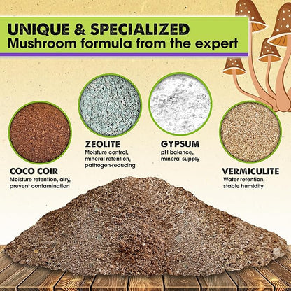 DUSPRO Recycle Premium 4-in-1 Mushroom Substrate Mix with Coco Coir, Zeolite, Gypsum & Vermiculite – Ideal Mushroom Growing Mix for Gardening, Moisture Retention, pH Balance & Ready to Use Mixture 2QT