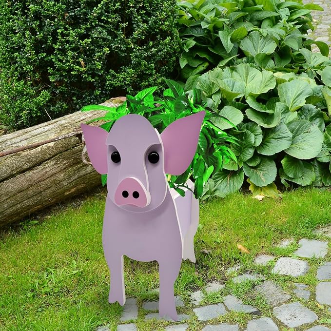Cute Animal Planter Pot, Flower Pot for Indoor/Outdoor,Small Cute PVC Animal Face Shape Plant Container Best for Home Office Garden Decor (Pink Pig)