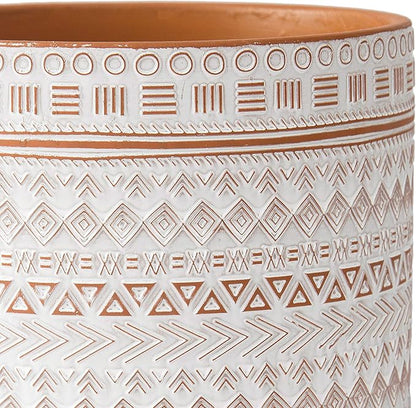 D'vine Dev 8 Inch Terracotta Planter Pot, Modern Design Ceramic Plants Pot with Drainage Hole, Saharan Script, 33-953-D-1