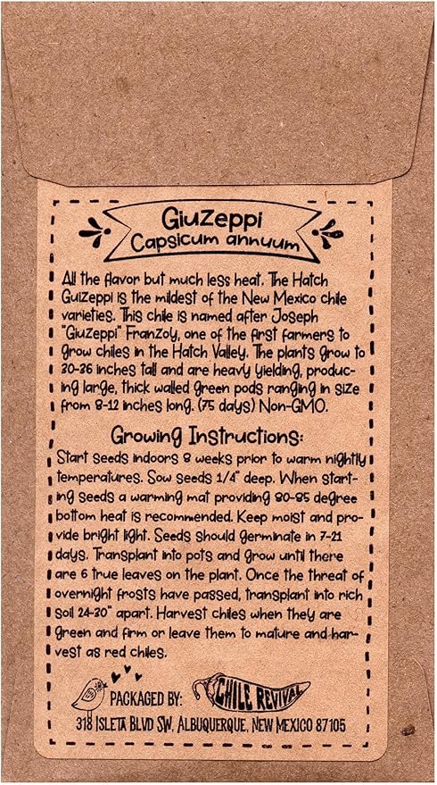 Hatch Chile Seeds from Chile Revival - New Chiles on The Block 3 Pack- 20 Seeds of Each 60 Total - Giuzeppi (Mild), Ms. Junie (Hot), Rattlesnake (XXX-Hot)