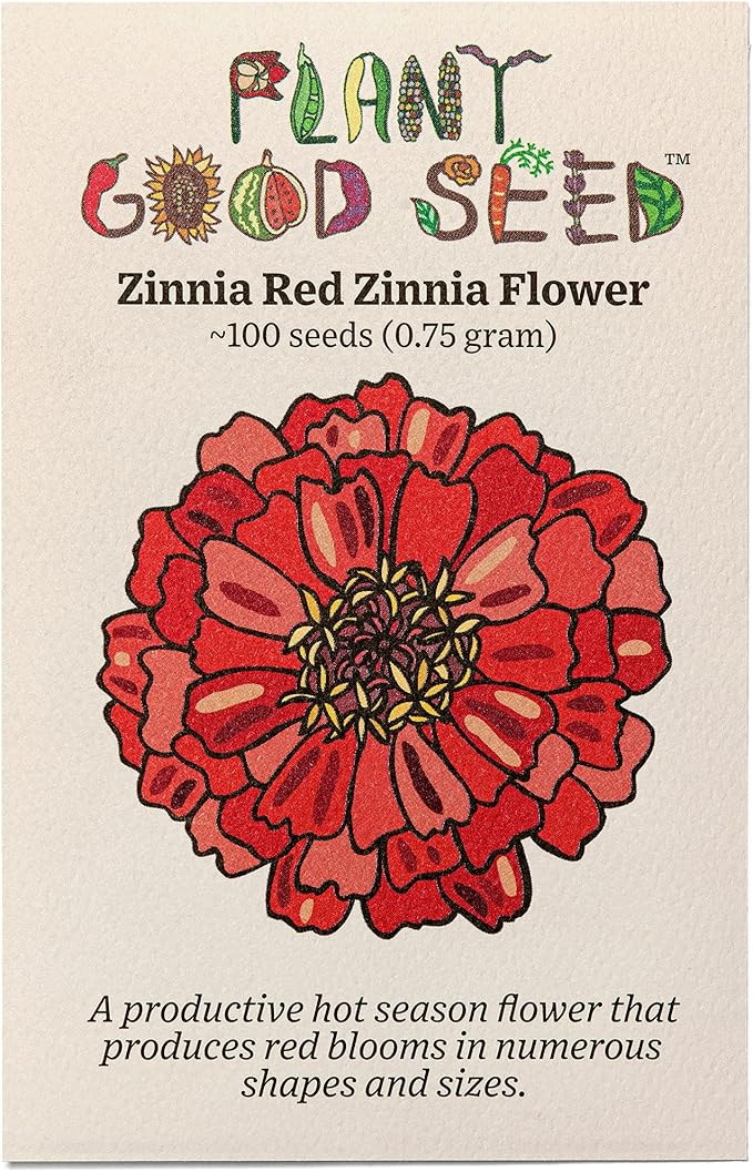 Plant Good Seed Organic Red Zinnia Seeds - Pack of 100, Heirloom Seeds for Planting Flowers - Gardening Supplies, Wildflower, Herb Garden, Flower Seeds to Plant Outside - from USA