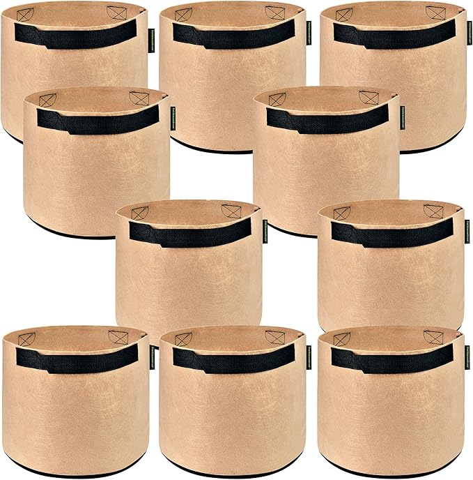 FiveSeasonStuff Grow Bags, Heavy Duty Fabric Pots (10 Pack 3 Gallons (Khaki))