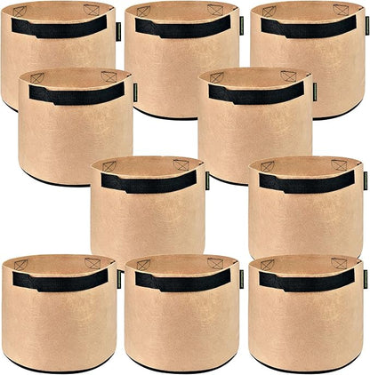 FiveSeasonStuff Grow Bags, Heavy Duty Fabric Pots (10 Pack 3 Gallons (Khaki))