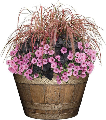 Classic Home and Garden Whiskey Barrel Planter, 20.5", Distressed Oak