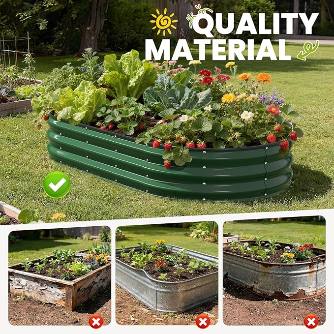 Raised Garden Bed, 6x3x1 FT Oval Raised Garden Beds Outdoor, 18” Raised Beds for Gardening Vegetables Flower Herb