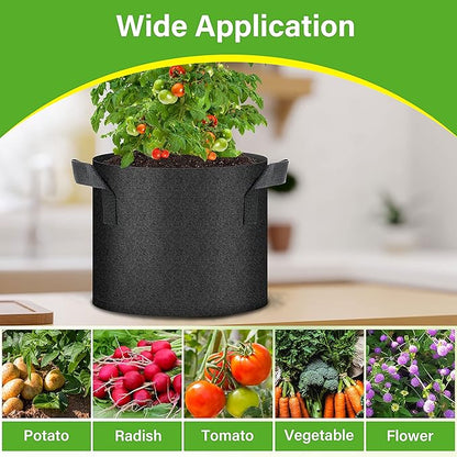 HealSmart 6-Pack 5 Gallon Nonwoven Grow Bags, Aeration Fabric Pots with Handles, Suitable for Garden Fruits, Vegetables and Flowers, Black