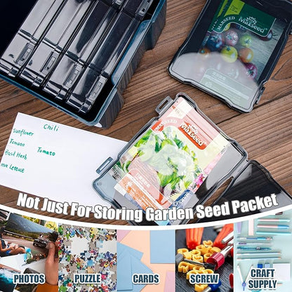 Dark Green Seed Storage Box With 6 inner 5×7 inch small boxes, Portable tool storage box for fishing,Seed Packet Storing Organizer,Photo Storage Box