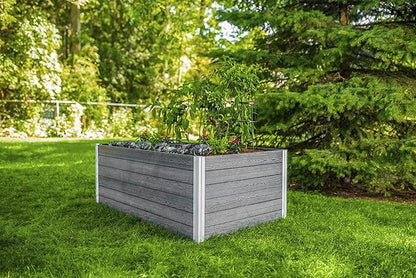 Vita Urbana 3 Foot x 5 Foot Embossed Vinyl Keyhole Garden with Composting Basket, Slate Grey, Gray, PVC, BPA and Pthalate Free, Woodgrain, VT17602