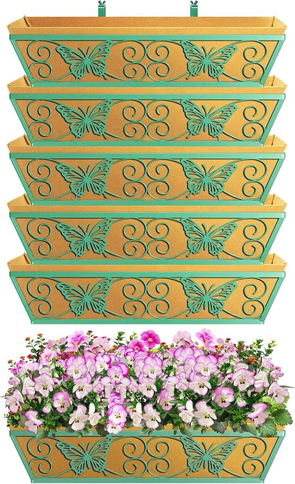 6 Pack 24 Inch Window Boxes Planters Railing Planter Box with Adjustable Brackets for Porch Fence Patio Balcony Hanging Flower Baskets with Woven Fabric for Outdoor Garden Decor - Green