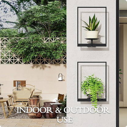 Black Metal Wall Plant Holder - 3-Pack Wall Mounted Plant Stands and Hanging Holders for Indoor Planter and Flower Pot -Rectangle Decor Shelf for Plant Storage (Pot Not Included)