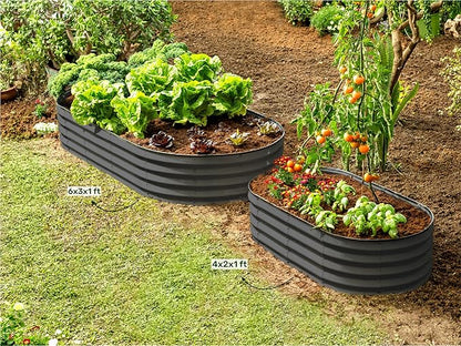 Plant & Plot Galvanized Raised Garden Beds Outdoor // 6×3×1 ft Planter Raised Beds for Gardening, Vegetables, Flowers // Large Metal Garden Box // Patented Tool-Free Design (Dark Gray)
