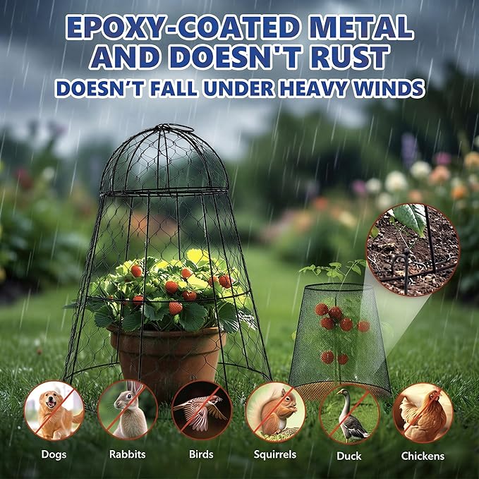 Garden Cloches for Plants, Chicken Wire Plant Cages, Plant Protectors from Animals, Combo Pack, 12 Pcs (6 Large 17.7" × 12.8" + 6 Small 5.87" × 9")