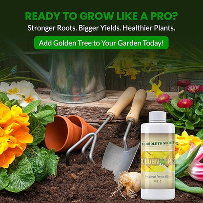 Humboldts Secret Golden Tree Liquid Plant Food | Enhances Growth Indoors or Outdoors | All-in-One Plant Nutrients for Vegetables, Trees, Flowers, Fruits, Roses, Lawns, Tomatoes | 8 Ounce