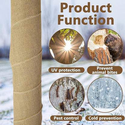 2 Rolls Natural Burlap Tree Wrap Rolls- 10in x 10ft Burlap Fabric Tree Trunk Protector- Burlap Plants Wrap Bandage with Ropes- Frost & Freeze Protection Cloth for Winter Outdoor Trees, Shrubs, Plants