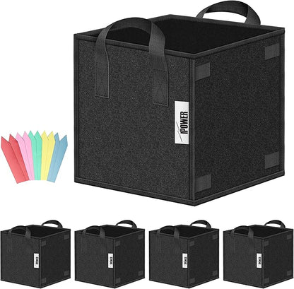 iPower GLGROWBAGCUBIC3X5 5 Pack 3 Gallon Square Grow Bags Thick Fabric Planting Pots with Handles for Indoor and Outdoor Garden, Black