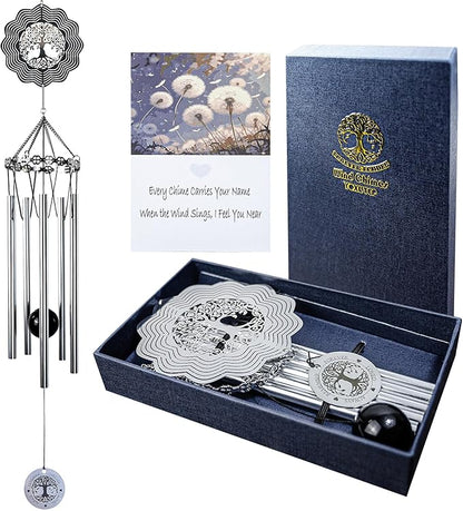 Tree of Life Memorial Wind Chimes - Sympathy Gifts for Loss of Loved One, Outdoor Windchime in Memory of Mom/Dad with Keepsake Card and Gift Box