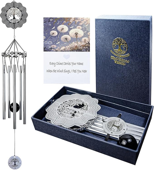 Tree of Life Memorial Wind Chimes - Sympathy Gifts for Loss of Loved One, Outdoor Windchime in Memory of Mom/Dad with Keepsake Card and Gift Box