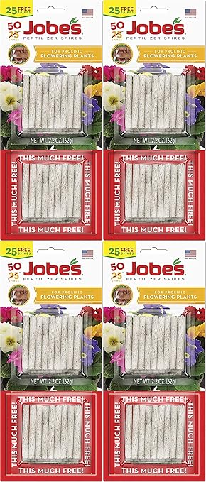 Jobe's 05231T Flowering Plant Fertilizer Spikes 10-10-4, 4 Pack, Multicolor