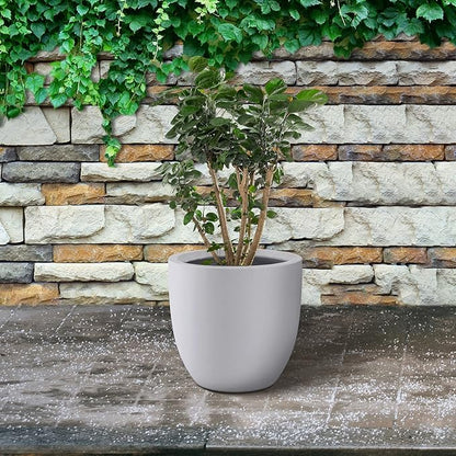 Kante 16.5" Dia Round Concrete Planter, Large Outdoor Modern Indoor Decorative Plant Pots with Drainage Hole and Rubber Plug for Home and Garden, Pure White