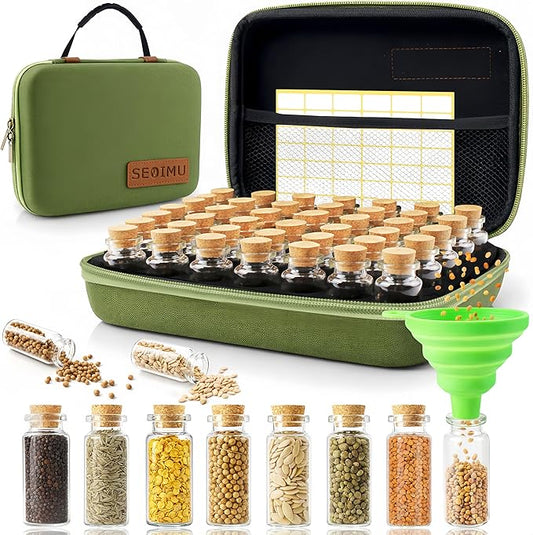 40 Slots Seed Storage Organizer Box, Sturdy Seed Organizer with Classic Vintage Design, Garden Seed Saver Kit with Label Stickers and Funnel, Airtight Seed Storage Container for Flowers, Vegetables