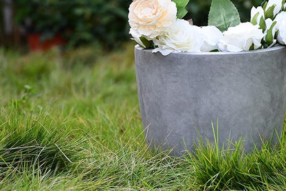 Kante 14 Inch Dia Round Concrete Planter, Indoor Outdoor Large Plant Pot with Drainage Hole and Rubber Plug for Home Patio Garden, Natural Concrete