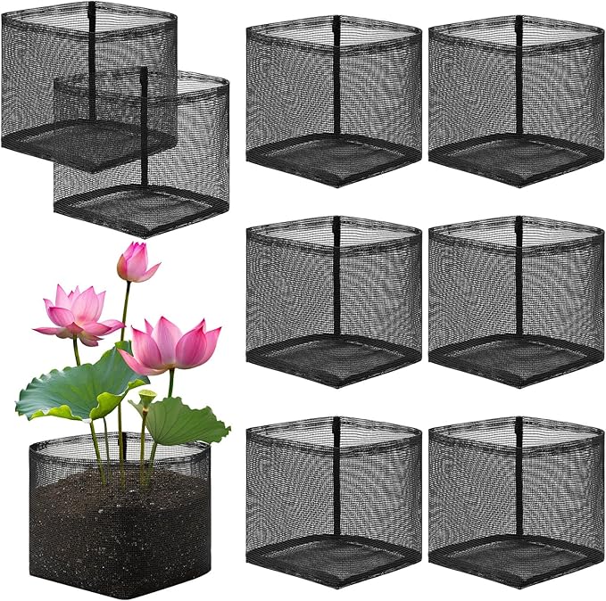 8 Pcs Pond Plant Baskets, Square Reusable Aquatic Planting Bags Breathable Mesh Garden Water Plant Pot for Water Lily Gladiolus Bog and Terrestrial Plants (7 Inch)