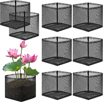 8 Pcs Pond Plant Baskets, Square Reusable Aquatic Planting Bags Breathable Mesh Garden Water Plant Pot for Water Lily Gladiolus Bog and Terrestrial Plants (7 Inch)
