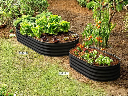 Plant & Plot Galvanized Raised Garden Beds Outdoor // 6×3×1 ft (2-Pack) Planter Raised Beds for Gardening, Vegetables, Flowers // Large Metal Garden Box // Patented Tool-Free Design (Black)